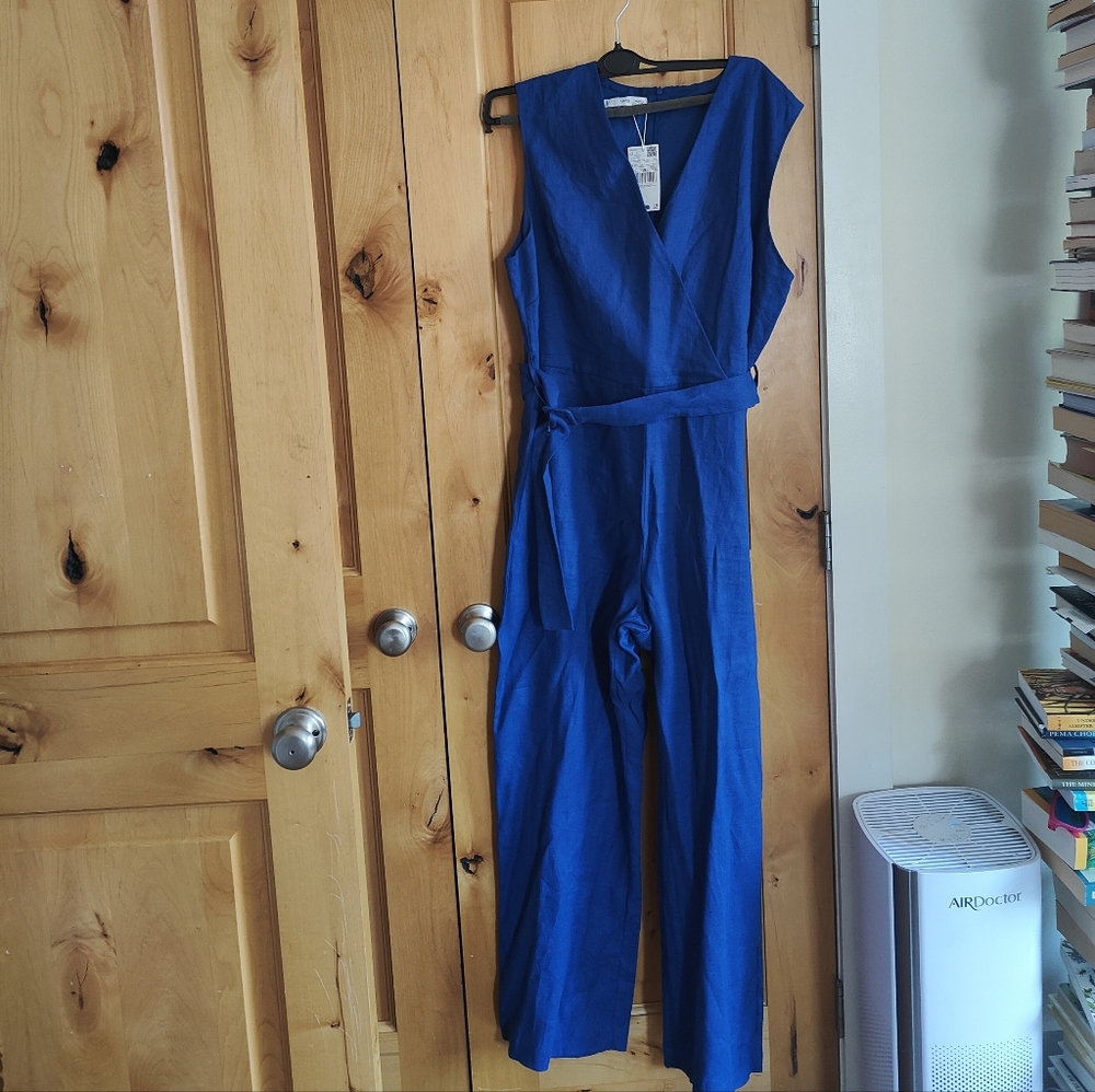 Blue linen jumpsuit, xxl